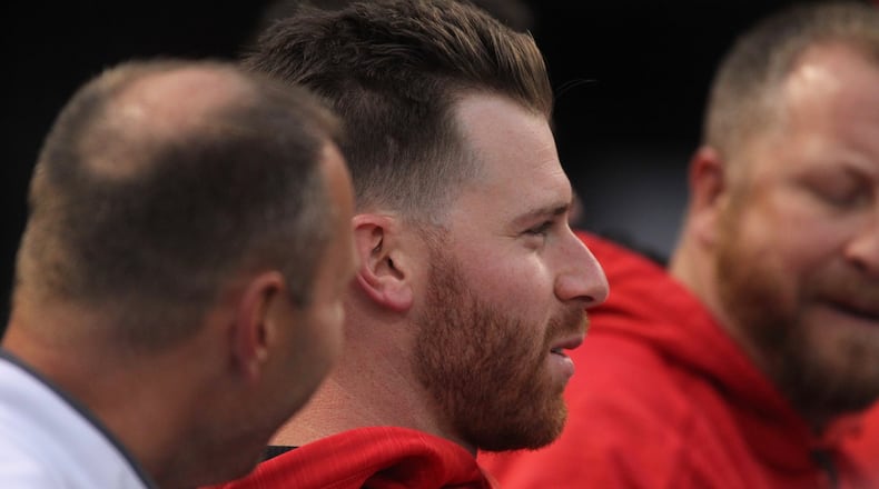 Reds pitcher Anthony DeSclafani watches a game against the Pirates on Tuesday, May 2, 2017, at Great American Ball Park in Cincinnati. David Jablonski/Staff