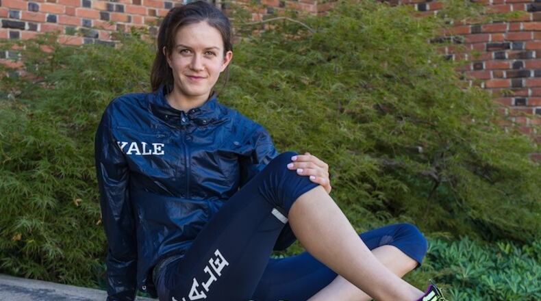 In an undated handout photo, the former Yale middle distance runner Kate Grace in Oiselle warm-ups. Since it was founded in 2007, the upstart women’s athletic-apparel brand Oiselle has collected an eclectic group of women, including national track champions, supermodels and the first female Saudi Olympic runner, while staying mostly out of the mainstream. (Oiselle via The New York Times) -- NO SALES; FOR EDITORIAL USE ONLY WITH STORY SLUGGED ATH WOMEN APPAREL. ALL OTHER USE PROHIBITED. --