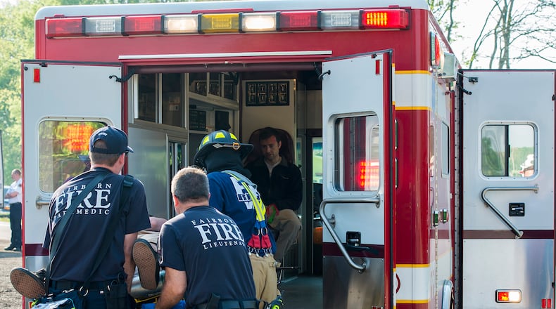 Fairborn Fire Department personnel respond to a drill at Wright-Patterson Air Force Base in this 2015 file photo. Six of the department’s personnel received Life Saving Award ribbons for their response to a January 2017 incident. CONTRIBUTED