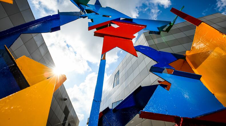 The “Baroque Trajectory” sculpture outside the Fitton Center for Creative Arts in Hamilton. NICK GRAHAM/STAFF