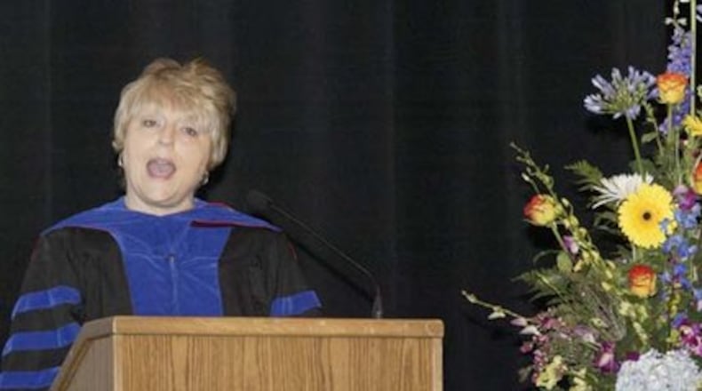 Former Oakwood City Schools Superintendent Mary Jo Scalzo speaks during the Oakwood High School commencement in the Schuster Center in June 2008.