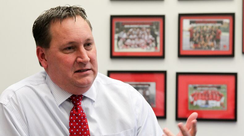 Miami University athletic director David Sayler in his office in Millett Hall in Oxford, Wednesday, Jan. 16, 2013. Staff photo by Greg Lynch