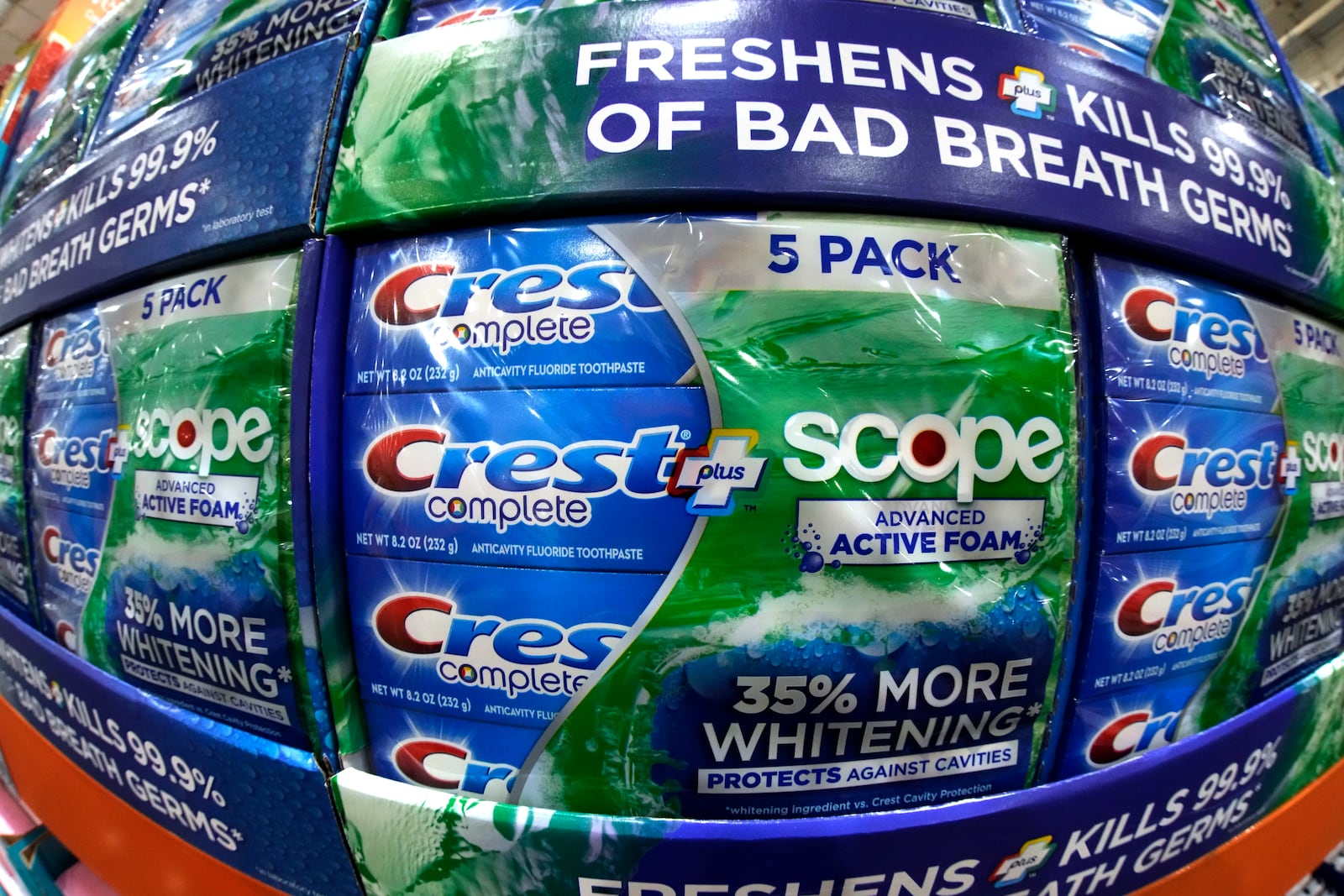 FILE - This is a display of Procter and Gamble Crest toothpaste in a Costco Warehouse in Pittsburgh on Thursday, Jan. 26, 2023. (AP Photo/Gene J. Puskar, File)