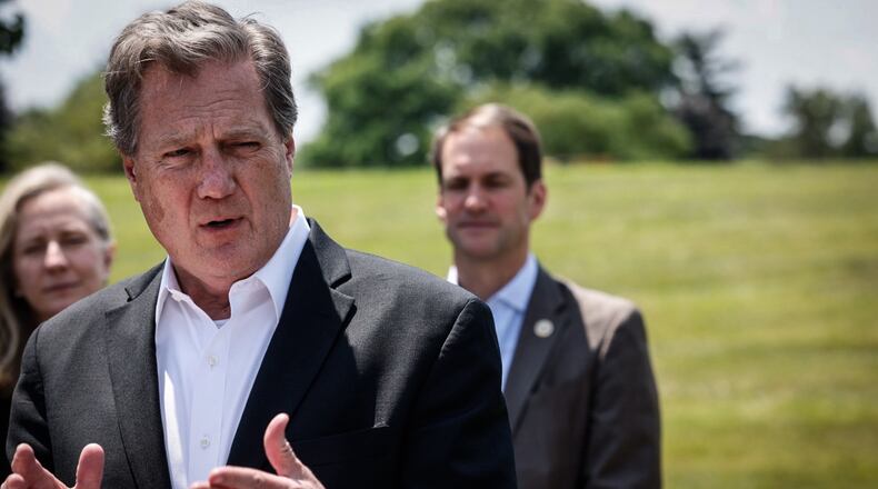 U.S. Rep. Mike Turner and House Intelligence Committee colleagues held a press conference Tuesday May 21, 2024 at the Hope Hotel at Wright-Patterson Air Force Base, speaking on intelligence missions at the base. Jim Noelker/Staff