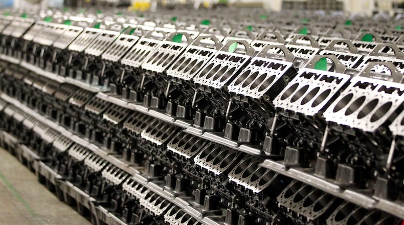 Engine blocks at the DMAX Moraine plant in a 2016 photo. FILE