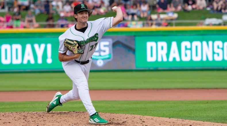 Adam Serwinowski didn't allow a hit until the fifth inning and worked 4 2/3 innings before leaving the game trailing 3-1 on Saturday, July 19 at Day Air Ballpark. JEFF GILBERT/CONTRIBUTED