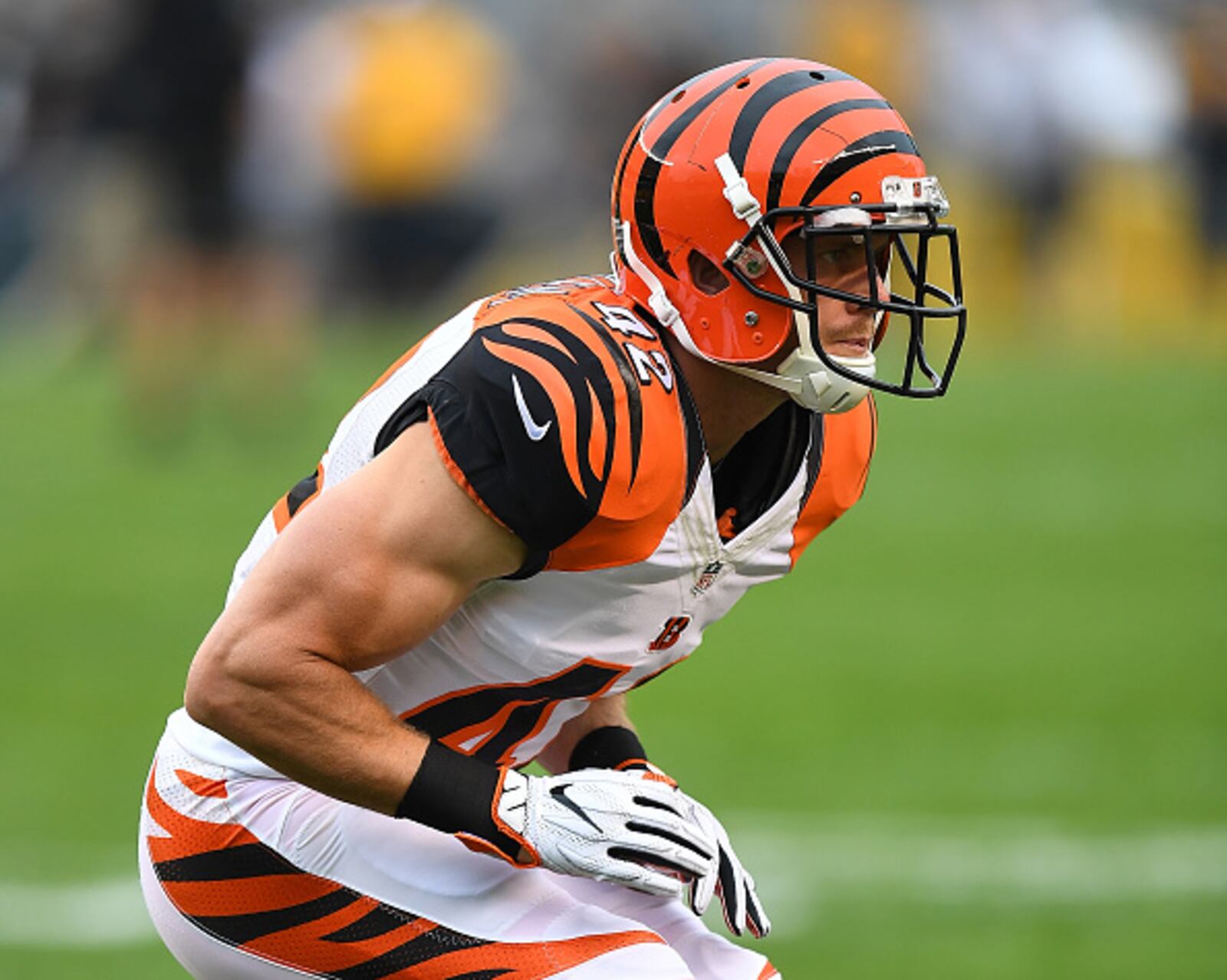 PITTSBURGH, PA - SEPTEMBER 18: Clayton Fejedelem #42 of the Cincinnati Bengals warms up prior to the game against the Pittsburgh Steelers at Heinz Field on September 18, 2016 in Pittsburgh, Pennsylvania. (Photo by Joe Sargent/Getty Images) *** Local Caption ***