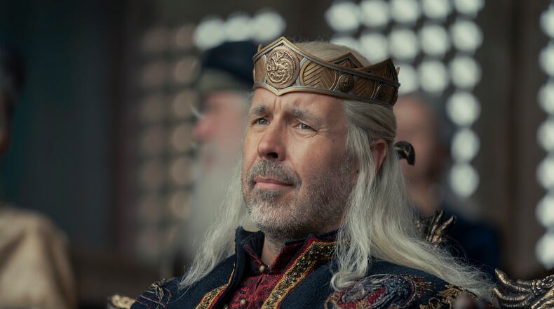 This image released by HBO Max shows Paddy Considine as King Viserys Targaryen in a scene from "House of the Dragon," a prequel to "Game of Thrones," premiering on Sunday. (HBO Max via AP)