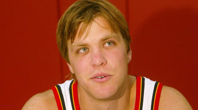 051003 ATLANTA: Atlanta Hawks' center Jason Collier is seen during the team's annual Media Day Monday 10/3/05 at Philips Arena. According to staff reports, Collier died of an apparent heart attack early Saturday 10/15/05 despite efforts by his wife to revive him.   JENNI GIRTMAN/AJC Staff