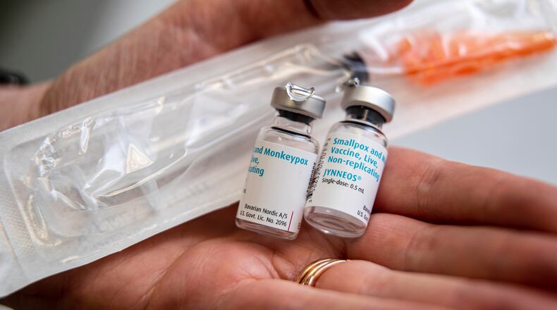 The monkeypox vaccine is seen on Tuesday, Aug. 30, 2022, at the Cabell-Huntington Health Department in Huntington, W.Va. (Sholten Singer/The Herald-Dispatch via AP)