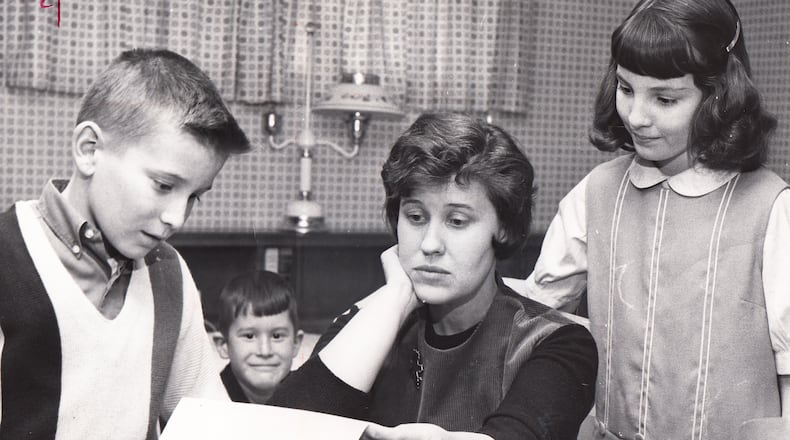 Erma Bombeck at home with her kids, from left to right, Andy, Matt and Betsy. (Wright State University archives)