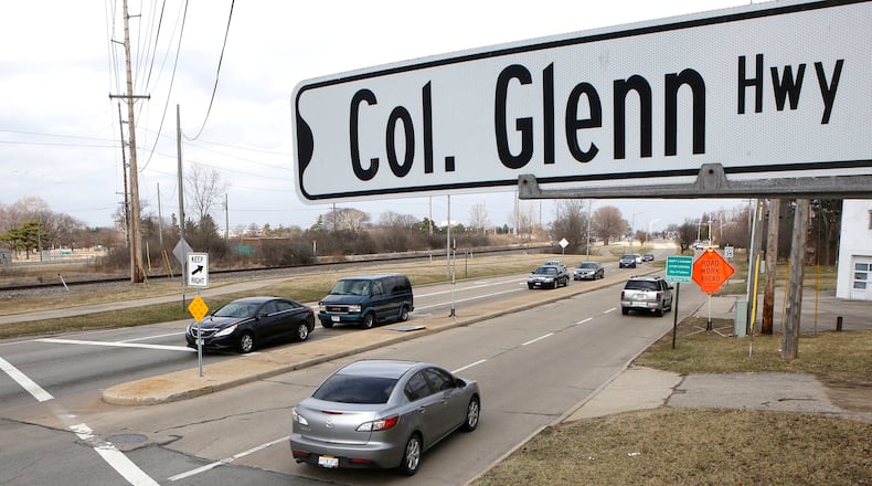 The city of Fairborn is considering installing a roundabout at the Kauffman Avenue/Colonel Glenn Highway intersection. TY GREENLEES / STAFF