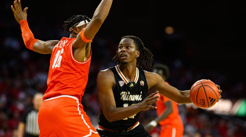 The Miami University men's basketball team beat Bowling Green 91-77 on Friday, Feb. 20, 2026 at Millett Hall in Oxford. JEREMY MILLER / CONTRIBUTED PHOTO