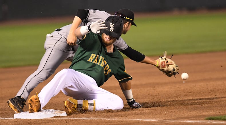 Wright State’s Zach Weatherford slides into third base during last week’s game vs. Northern Kentucky at Fifth Third Field. Nick Falzerano/CONTRIBUTED