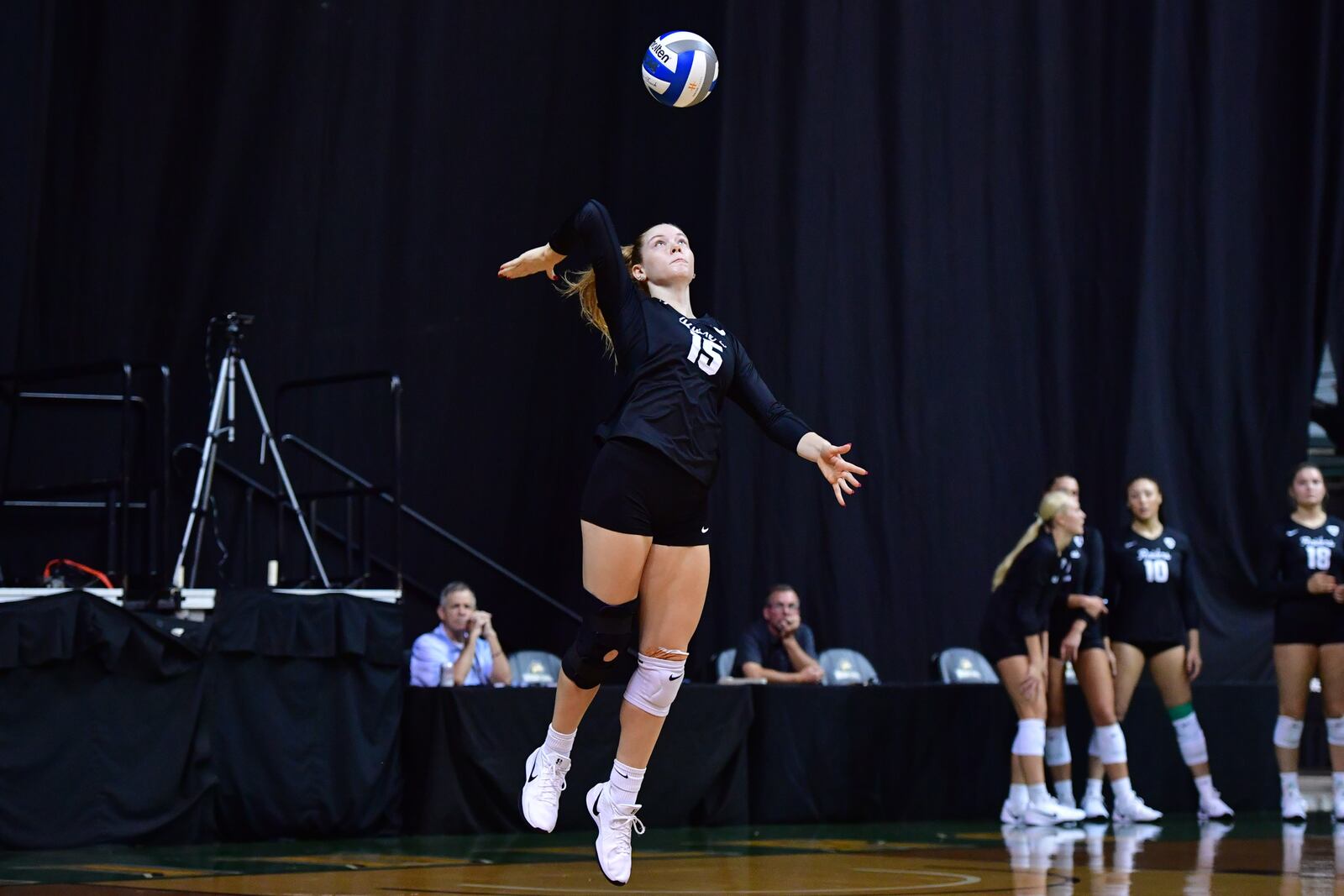 Wright State University sophomore Fiona Cooper serves the ball during their match against Ohio University on Sunday, Sept. 14 at the Nutter Center in Fairborn. JOSEPH R. CRAVEN / WRIGHT STATE ATHLETICS