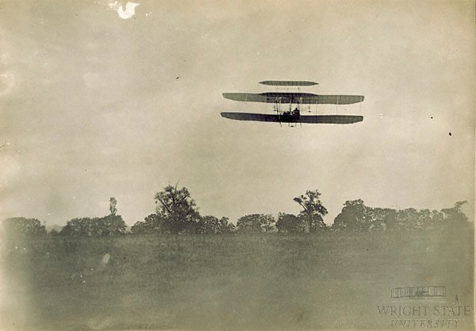Orville Wright pilots the Wright 1905 Flyer during the 23rd flight at Huffman Prairie. 