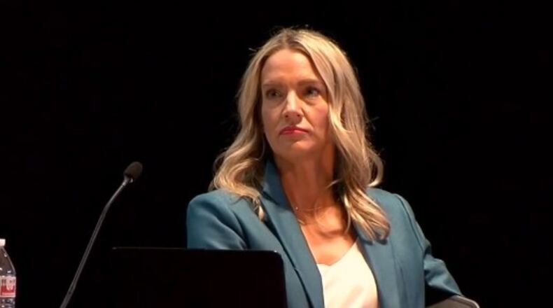 Lakota Local Schools Board Member Darbi Boddy attends the board meeting Oct. 2, 2023 after a judge said she could attend. This follows the filing of a civil protection order against her by fellow board member Isaac Adi. WCPO/CONTRIBUTED