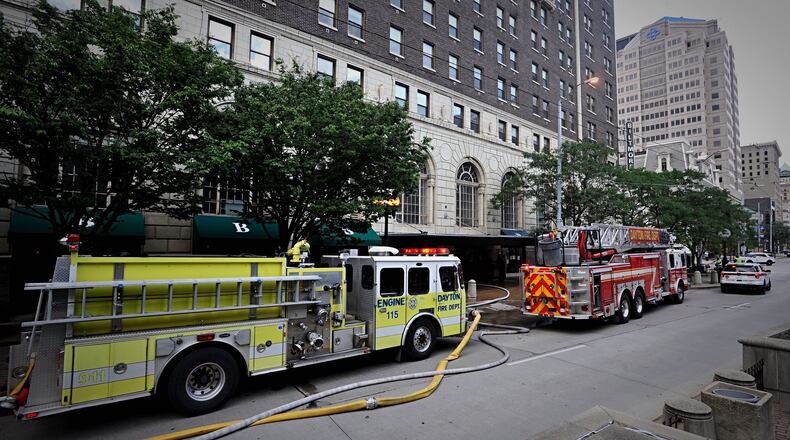 A fire evacuated the historic Biltmore Towners senior apartment building at 210 N. Main St. in Dayton on Monday, Aug. 3, 2020.  MARSHALL GORBY / STAFF