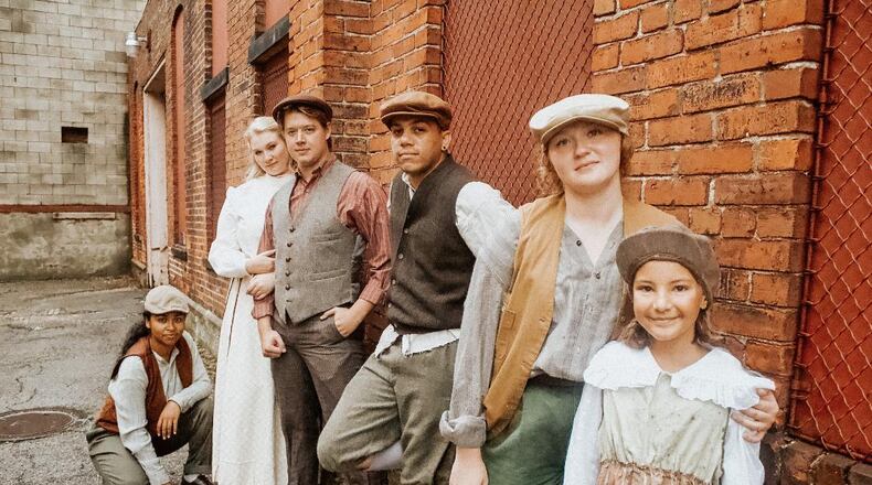 Left to right: Gabriela Arismendy (Henny), Alexa Clint (Katherine Plumber), Jack Kelly (Hunter Minor), Reese Anthony (Romeo), Camille Carmichael (Specs), and Jo Boyd (Newsie) appear in Columbus Children's Theatre's production of "Newsies." CONTRIBUTED