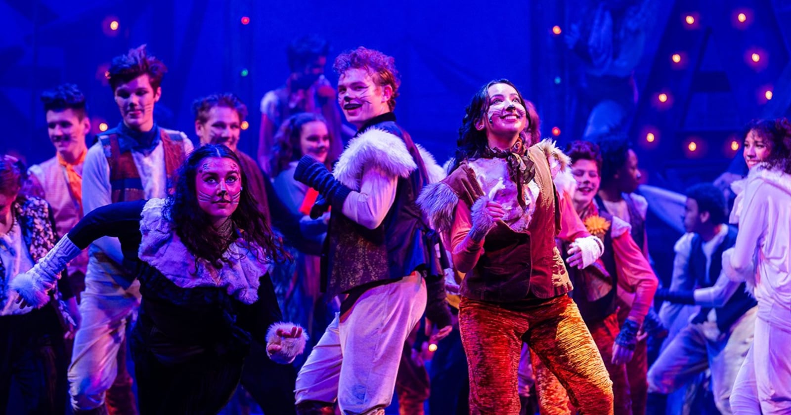 Griffin Greear (center as Munkustrap) and the cast of Muse Machine's production of "Cats." Photo courtesy of Muse Machine