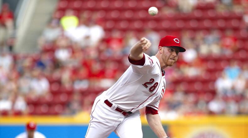 Reds starter Anthony DeSclafani pitches against the Nationals at Great American Ball Park in Cincinnati. It’s been a while since the right-hander has been able to stay on the mound for a full season. DAVID JABLONSKI / STAFF