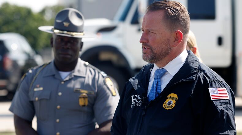 Jared Murphey, acting special agent in charge for Homeland Security Ohio and Michigan, held a press conference on Friday, July 26, 2024 about raid at Fuyao Glass America. MARSHALL GORBY\STAFF