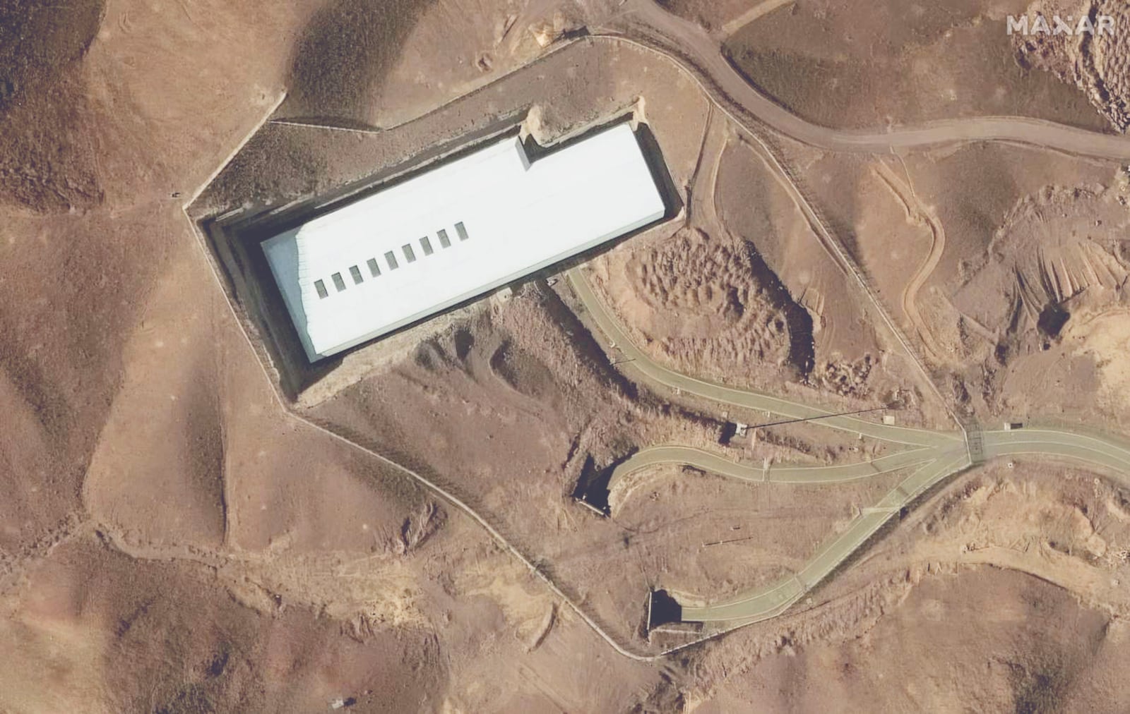 This satellite image provided by Maxar Technologies shows the Fordo enrichment facility in Iran on Jan. 24, 2025. (Maxar Technologies via AP)