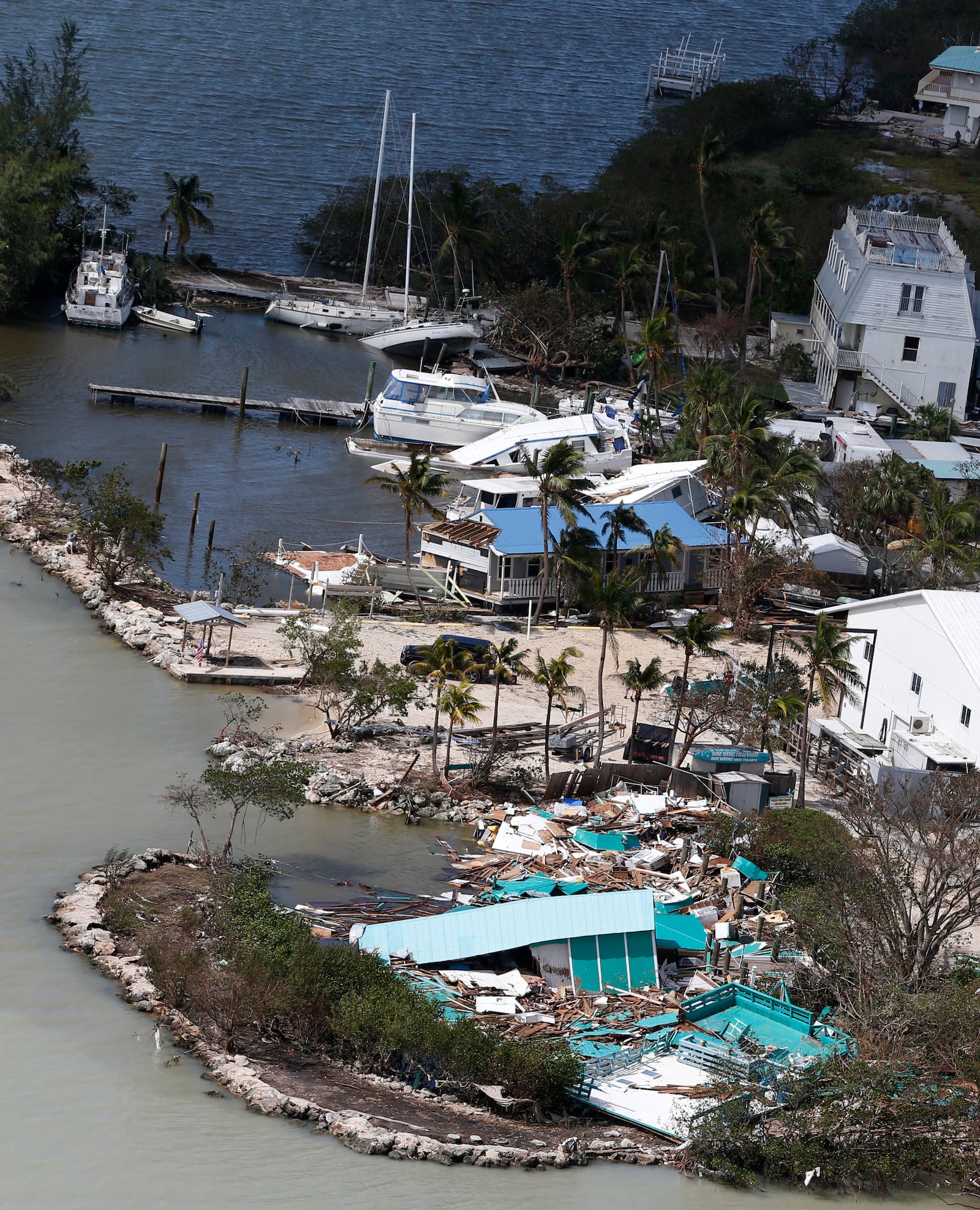 FILE - In this Sept. 11, 2017 photo, debris lies from a destroyed building in the aftermath of Hurricane Irma in Key Largo, Fla. (AP Photo/Wilfredo Lee, File)