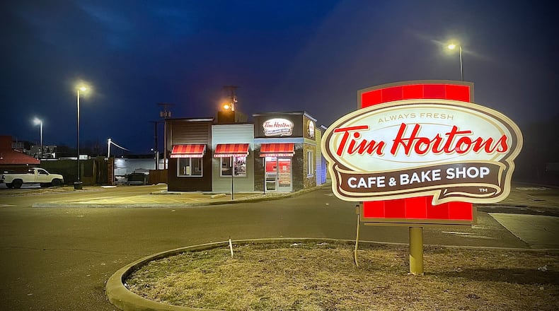 The Tim Hortons at 3010 Kettering Blvd. in Moraine has closed its doors, according to a sign posted at the cafe and bake shop. NATALIE JONES/STAFF