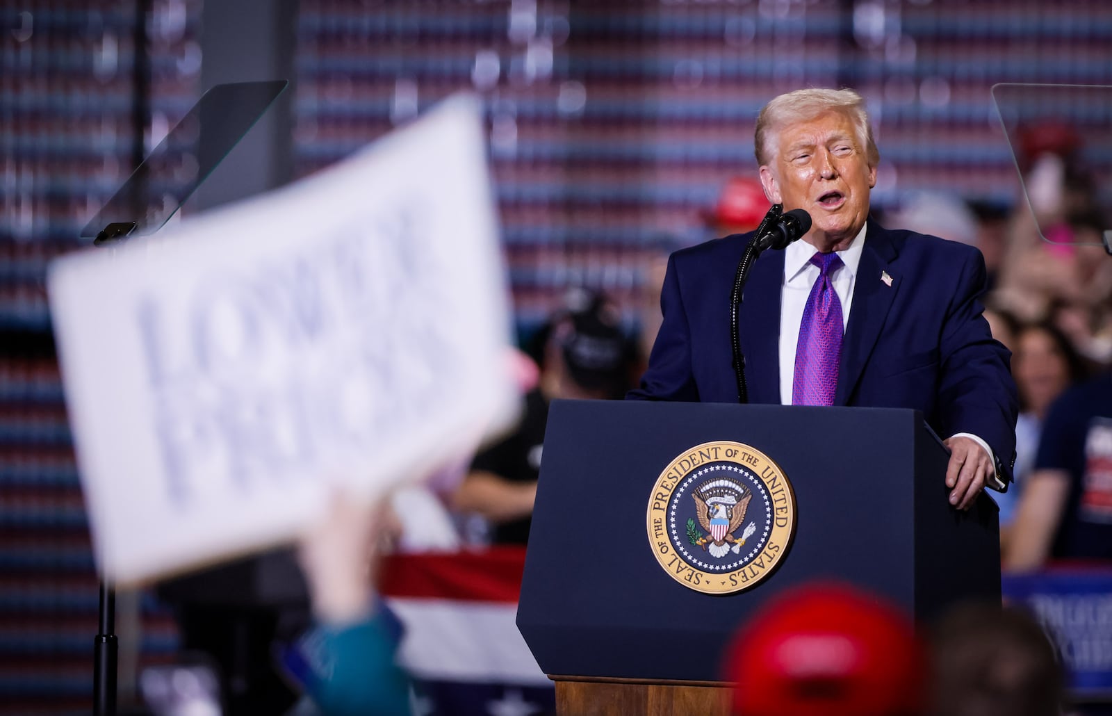 President Donald Trump addresses a crowd at a rally at Hebron, Kentucky on March 11, 2026. STAFF PHOTO/NICK GRAHAM