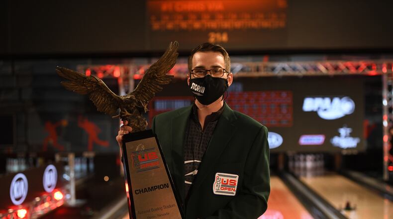 Springfield's Chris Via with the U.S. Open trophy following Sunday's win in Reno, Nevada. Photo courtesy of PBA