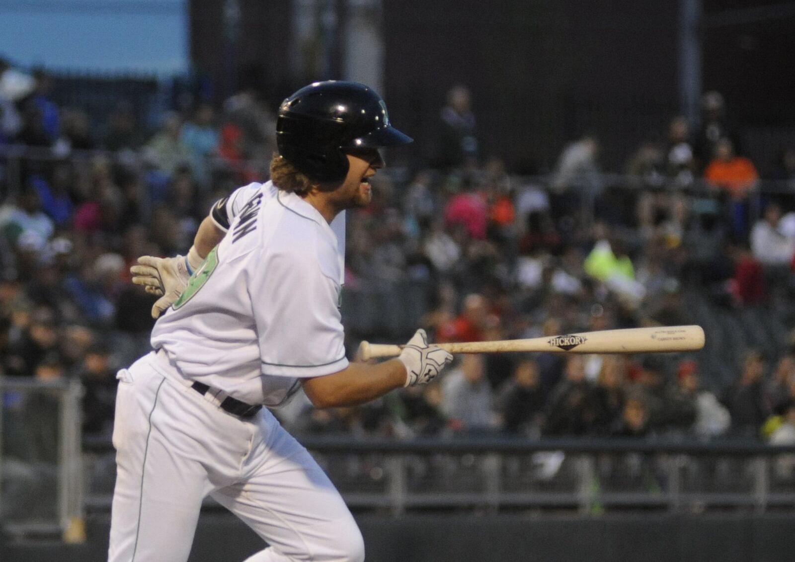 Dragons catcher Cassidy Brown had a two-RBI single in the fourth inning. The Dragons hosted the Cedar Rapids Kernels (Twins) at Dayton’s Fifth Third Field in a Class A Midwest League minor-league baseball game on Monday, May 8, 2017. MARC PENDLETON / STAFF