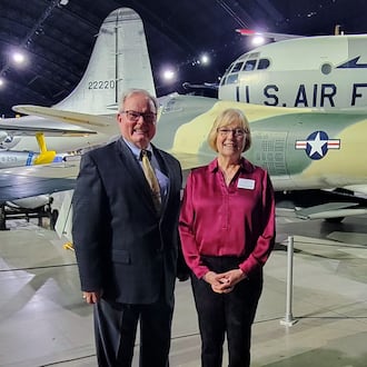 Retired Col. Michael Heil with retired Col. Susan Richardson at the National Museum of the U.S. Air Force in a 2024 photo.
