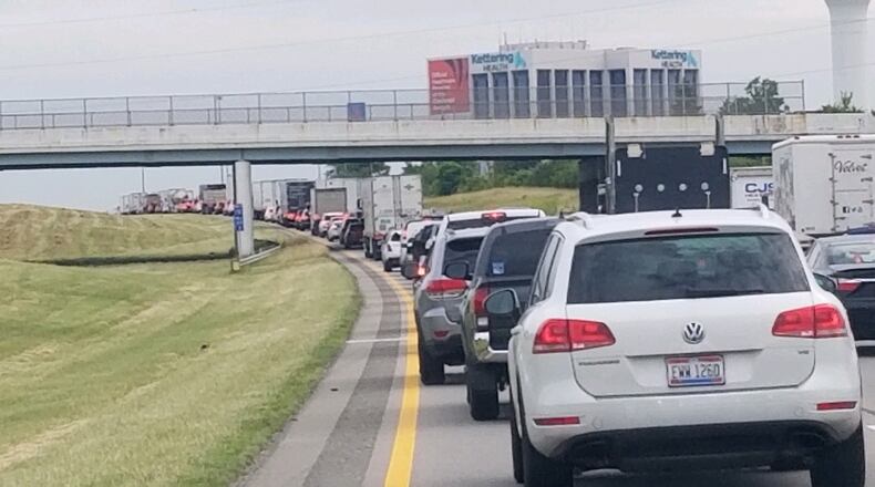 A single-vehicle crash on I-75 north near state Route 725 closed two lanes of the highway, resulting in travel delays. RICH GILLETTE / STAFF