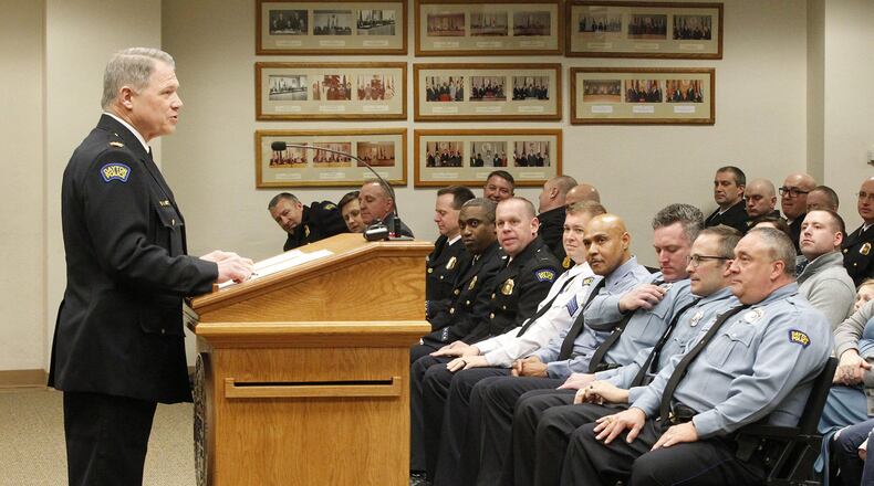 Dayton police Chief Richard Biehl during a promotion ceremony for Dayton Police Officers in March. TY GREENLEES / STAFF