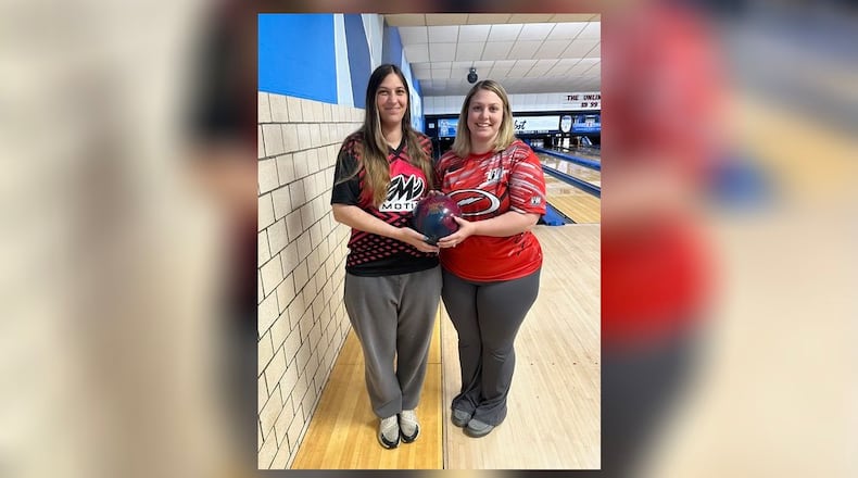 Sisters Courtney Reynolds (left) and Jackie Coterel (right) claimed the scratch women's title at the Greater Dayton USBC city doubles tournament. CONTRIBUTED PHOTO