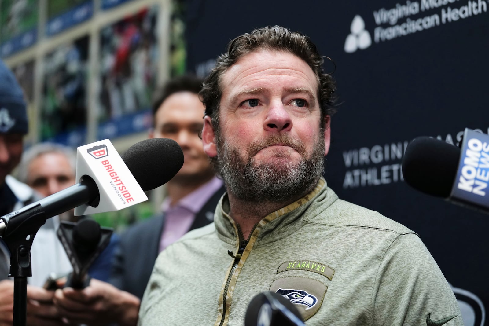 FILE - Seattle Seahawks general manager John Schneider speaks to the media, Thursday, March 13, 2025 at the NFL football team's facilities in Renton, Wash. (AP Photo/Lindsey Wasson, file)