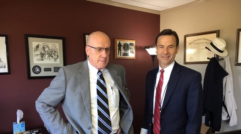 From left: Timothy Shaw, SP Global Inc. vice president-Midwest operations, and Roger Mann, SP Global vice president-solutions, find and harness Air Force technologies and innovations that can be commercialized. THOMAS GNAU/STAFF