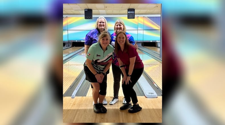 The Pin Pals team of Kari Graham and Lindsey Furnas (back) and Andrea Behr and Jessica Hatcher (front) recently claimed the Ohio State USBC women's scratch team title. CONTRIBUTED PHOTO