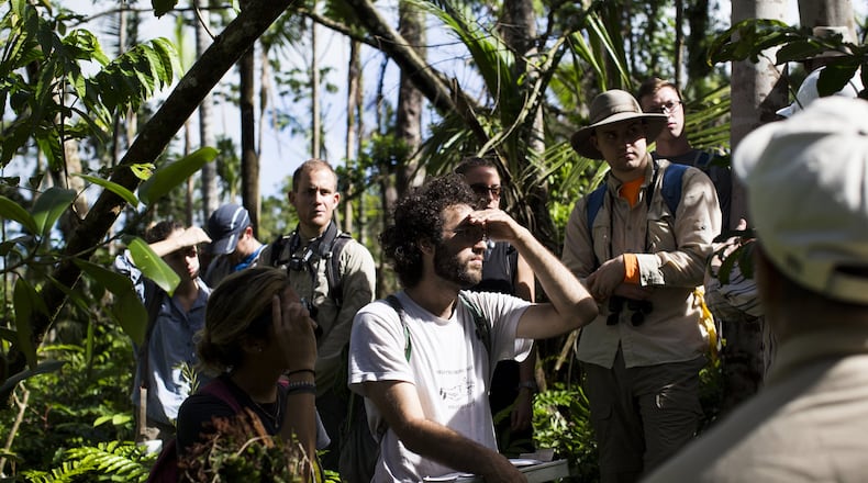 Volunteers are instructed on how to assess damaged trees in the El Yunque National Forest in Puerto Rico, Jan. 17, 2018. Researchers are studying the damage wrought by Hurricane Maria to this lush, 28,000-acre tropical rainforest to better understand how forests could be changed permanently as the world continues to warm. (Erika P. Rodriguez/The New York Times)