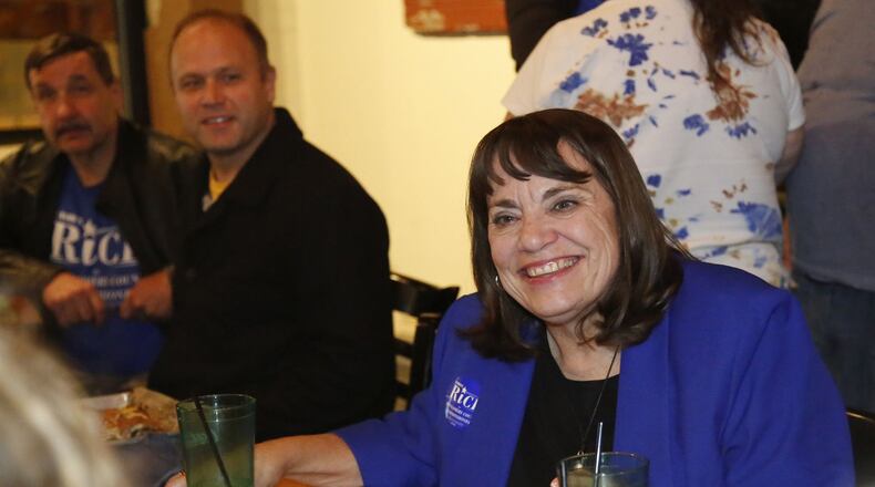 Carolyn Rice celebrates her win of a seat on the Montgomery County Commission. TY GREENLEES / STAFF