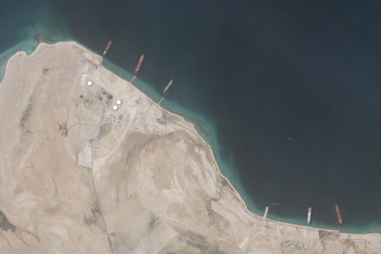 This satellite image from Planet Labs PBC shows the Ras Isa oil port in Yemen on Friday, April 8, 2025. (Planet Labs PBC via AP)