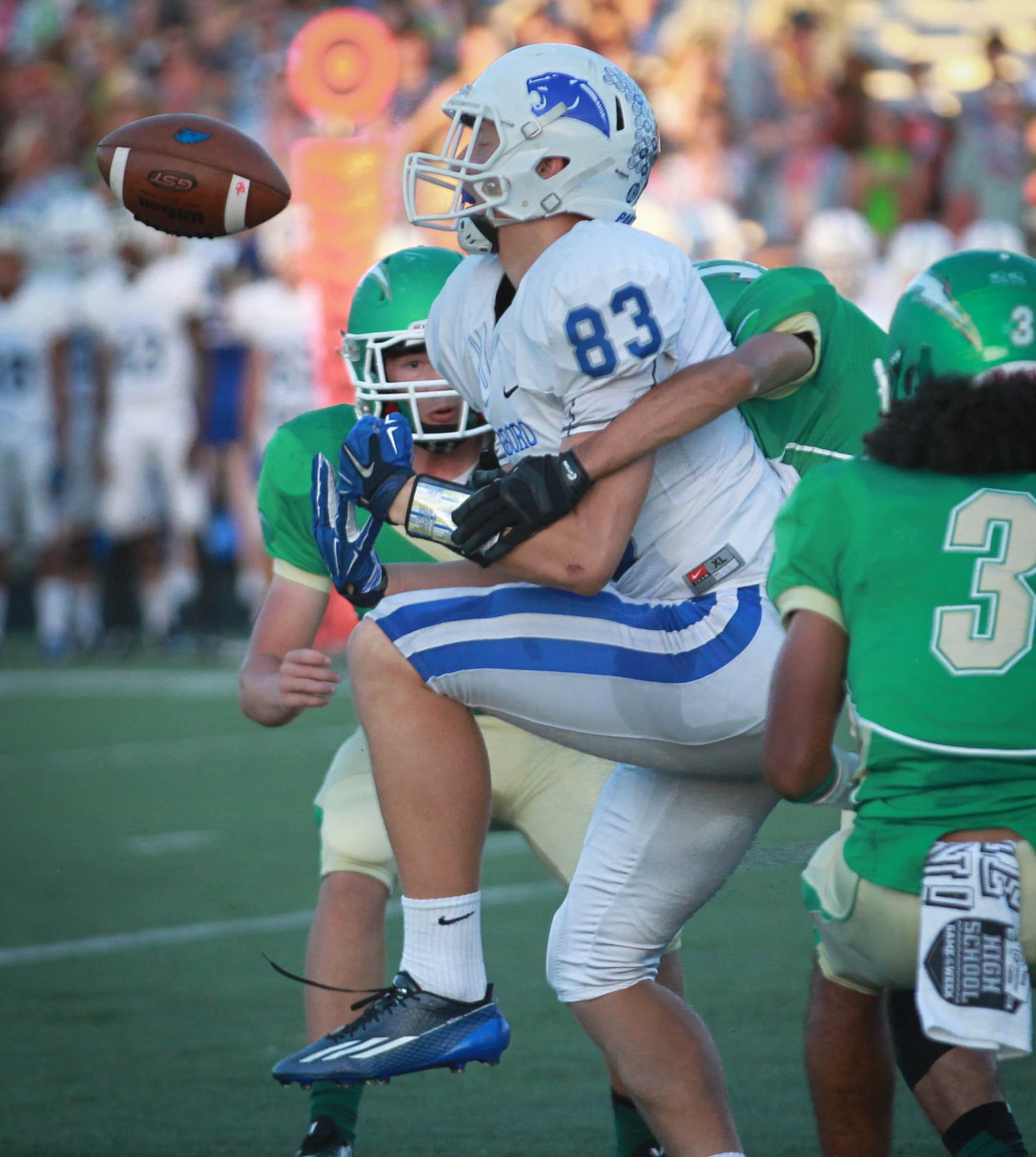 The Northmont' defense breaks up a pass to Springboro's Justin Rigg in the first quarter. JIM WITMER / STAFF