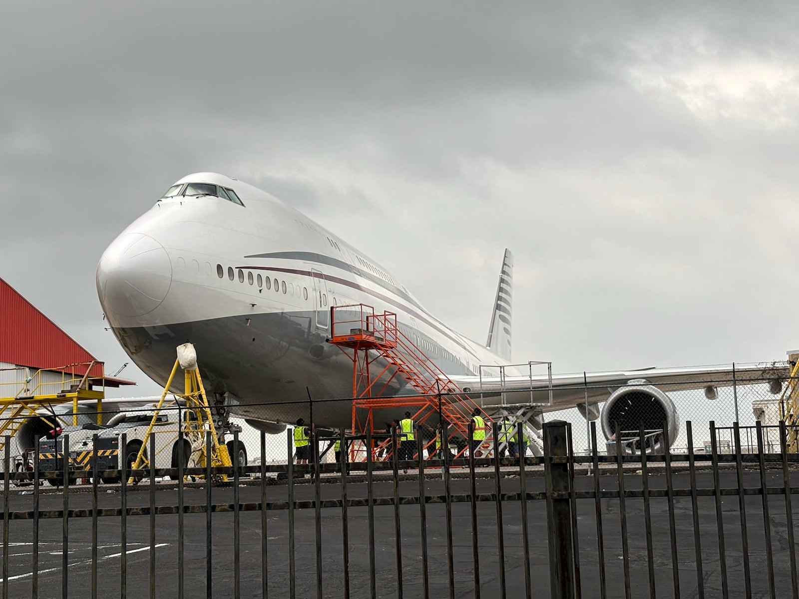 FILE - A Boeing 747 with the color scheme of planes used by the Qatari royal family is seen Friday, May 2, 2025 at San Antonio International Airport in San Antonio, Texas. President Donald Trump said this week that he wants to accept the $400 million plane, and that it would later be donated to a presidential library. (Brandon Lingle/The San Antonio Express-News via AP, File)