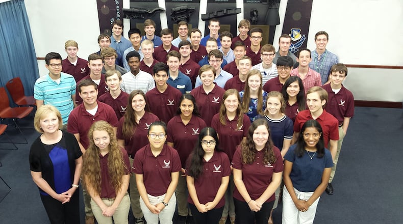 The 2017 class of the Wright Scholar program at Wright-Patterson Air Force Base. Since the summer of 2002, the program has given high school students with an aptitude and interest in STEM (science, technology, engineering and mathematics) opportunities to apply their skills and supplement their vocational background. (Contributed photo)