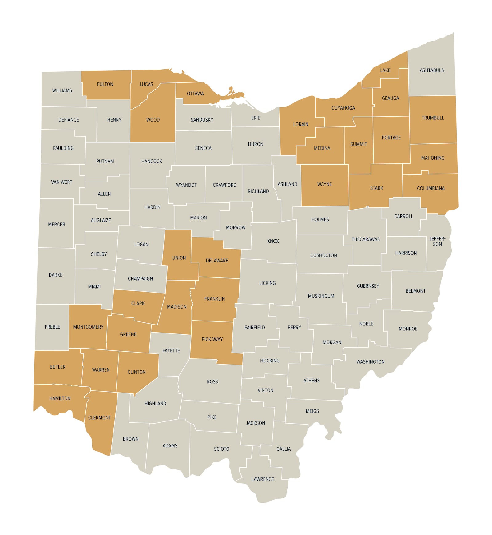 Individuals previously enrolled in MyCare Ohio, or who are eligible for both Medicare and Medicaid and live in one of the counties where the Next Generation program is currently available (shown in gold on the map), are eligible for the new program. The program will expand statewide beginning April 2026. CONTRIBUTED