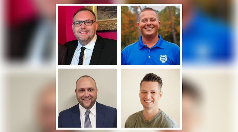 In the race for three spots on the Germantown City Council, incumbents Michael Kuhn (upper left), Rob Rettich (upper right) and J. Brian Wafzig (lower left) are up against challengers Curtis Woodbury (lower right) and Rick Matheson (not pictured).