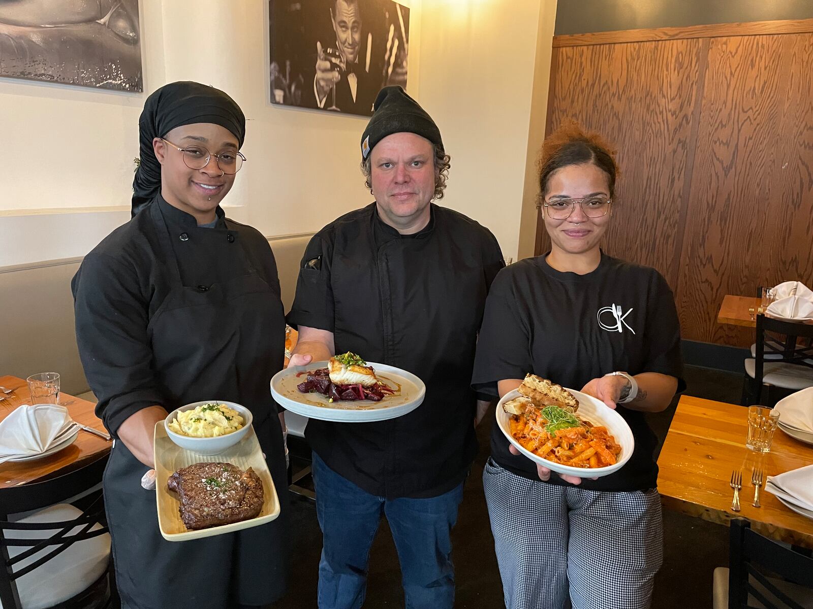 Corner Kitchen is located at 613 E. Fifth St. in Dayton’s Oregon District. Pictured is head cook Bree Copeland, executive chef Gavin St. Denis and sous chef Blessing Henderson. NATALIE JONES/STAFF