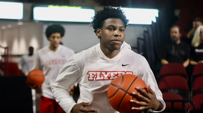 Dayton's Malachi Smith takes the court against Massachusetts on Wednesday, Feb. 22, 2023, at the Mullins Center in Amherst, Mass. David Jablonski/Staff