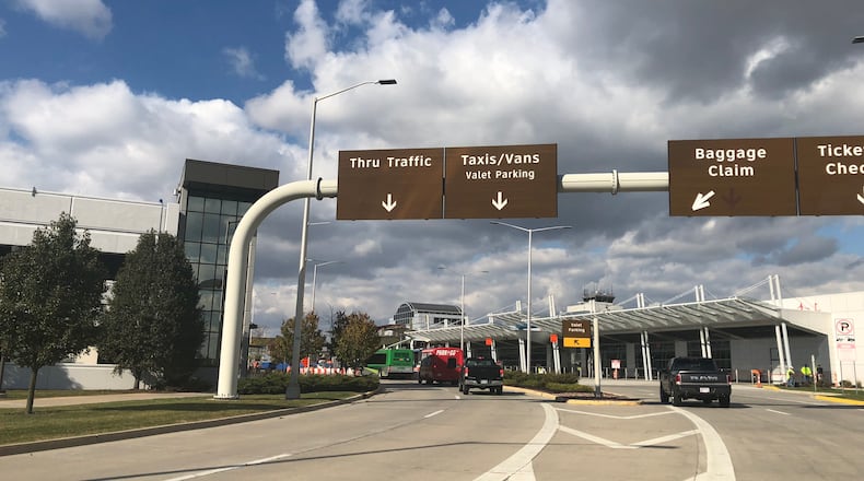 The road leading to the terminal at the Dayton International Airport. CORNELIUS FROLIK / STAFF
